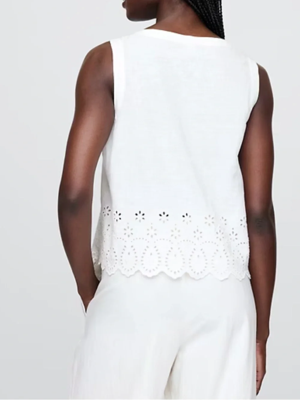 New GAP Sleeveless Off White Eyelet Linen Hem Tank Top - Picture 5 of 8